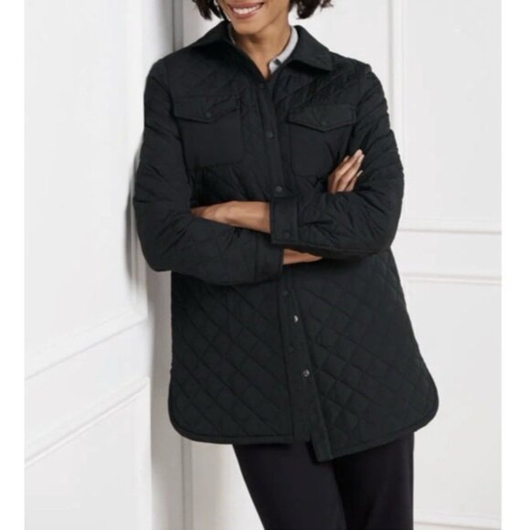 Talbot's Quilted Puffer Coat PM Petite Medium Mid Length Black W Pockets - Picture 1 of 16